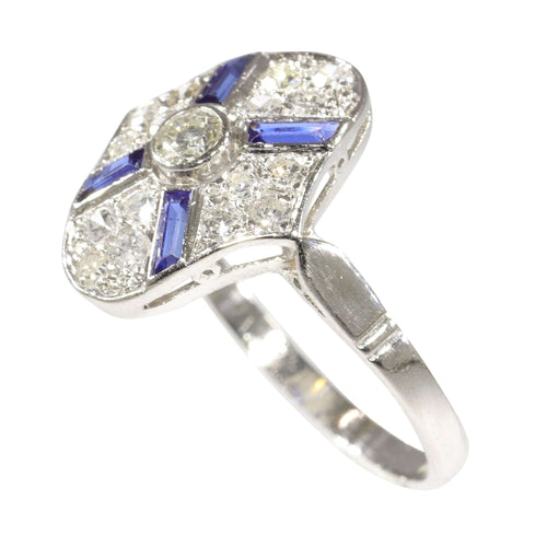 Bague 59 bague de fiançailles diamant et saphir vintage des années 1930 58 Facettes 23271-0610