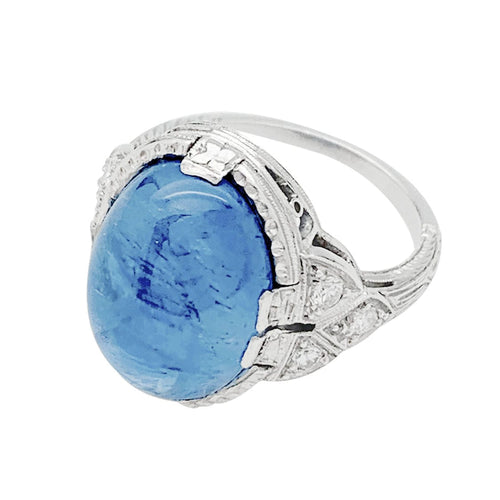 Bague 52 Bague Art Déco en platine, or blanc, saphir 9,6 cts, diamants. 58 Facettes 31595