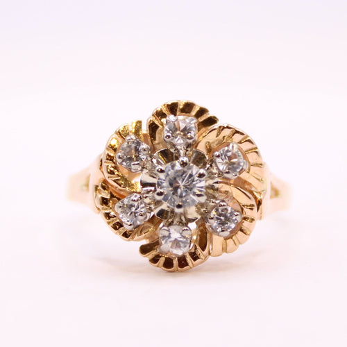 Bague Bague florale Pierres blanches, Or jaune 58 Facettes