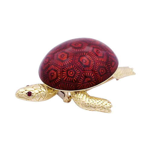 Broche Broche Boucheron, "Tortue", or jaune, émail, rubis. 58 Facettes 33291