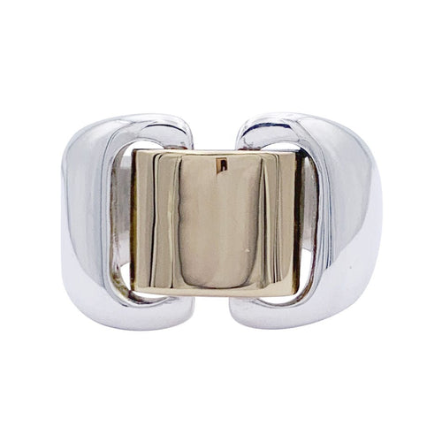 Bague 49 Bague Hermès, "Bakuba", or jaune, argent. 58 Facettes 32721