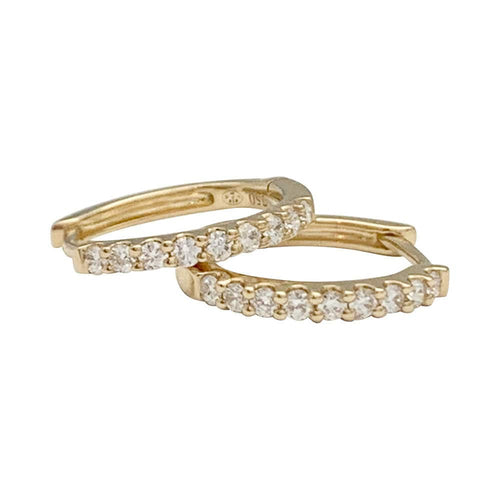 Boucles d'oreilles Paire de petites créoles en or jaune, diamants. 58 Facettes 32672