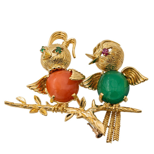 Broche Broche Oiseaux Or jaune Corail 58 Facettes 2737234CN