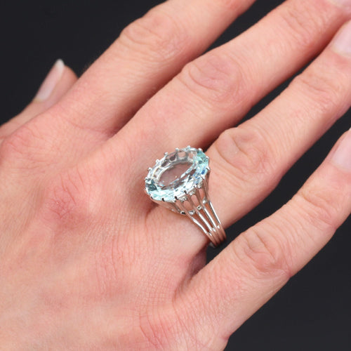 Bague 53 Bague aigue-marine diamants années 60 58 Facettes 20-152-48