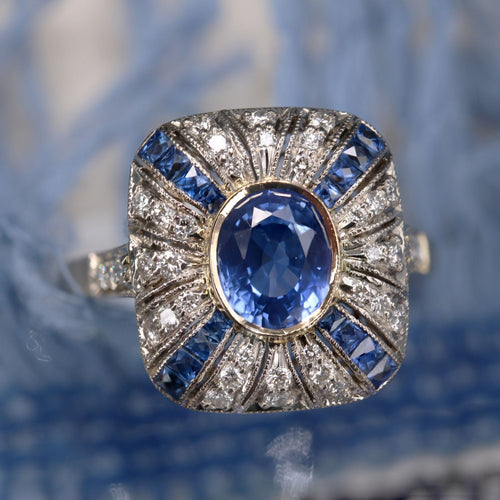 Bague 59 Bague saphirs diamants coussin 58 Facettes 23-364