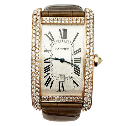 Montre Montre Cartier, "Tank Américaine", or rose, diamants. 58 Facettes 30347