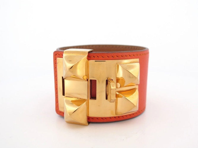 Bracelet bracelet HERMES collier de chien medorcuir swift orange dore 58 Facettes 254417