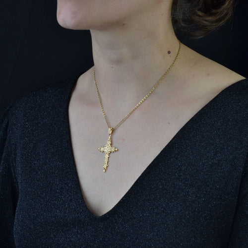 Pendentif Croix ancienne ajourée en or jaune 58 Facettes 19-015B
