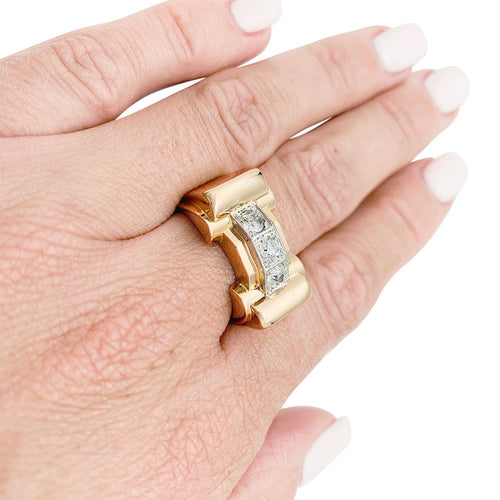 Bague 58 Bague tank or rose, platine et diamants. 58 Facettes 31517