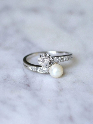 Bague toi et moi perle fine et diamants 58 Facettes