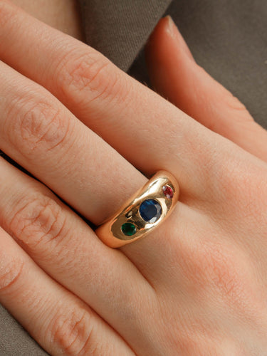 Bague 57 Bague Or Saphir Rubis et Emeraude 58 Facettes