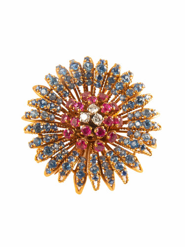Broche Broche en or jaune, saphirs, rubis et diamants 58 Facettes