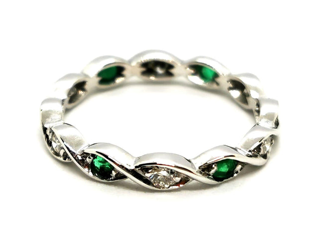 Bague 53 Bague Alliance Or blanc Emeraude 58 Facettes 1732073CN