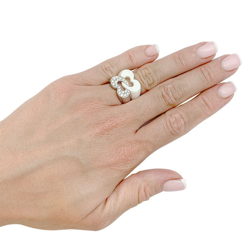 Bague 51 Bague Poiray "Sceau de Coeurs" en or blanc, céramique et diamants. 58 Facettes 31458