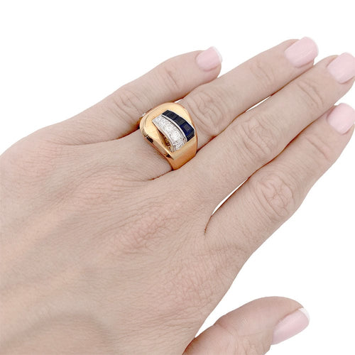 Bague 53 Bague "Tank", or jaune, saphirs, diamants. 58 Facettes 32837