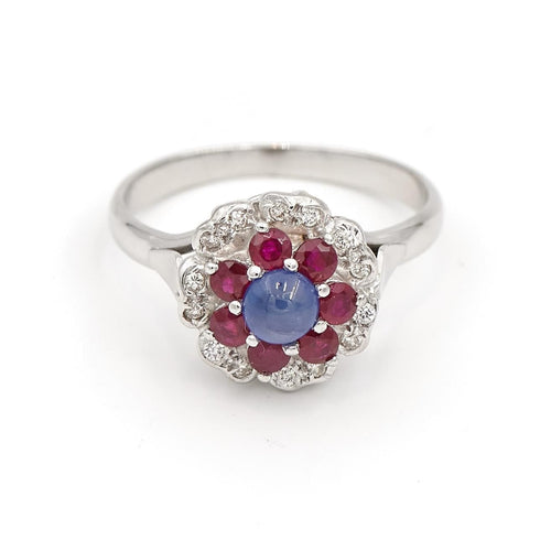 Bague 57 Bague Marguerite Or blanc Saphir 58 Facettes 1628715CN