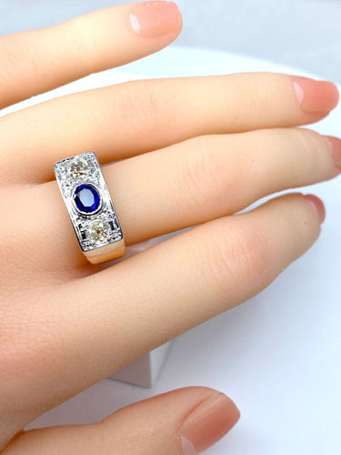 Bague 53 Bague Art Déco Saphir et Diamants 58 Facettes