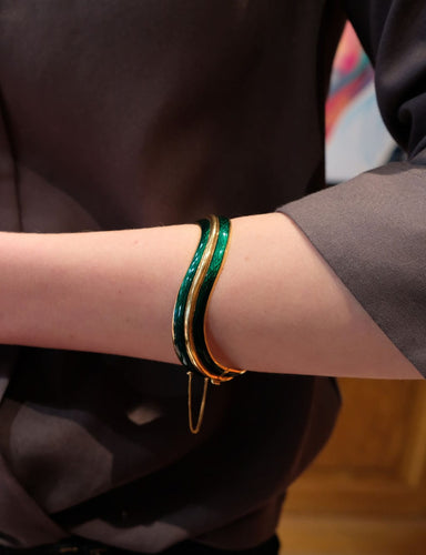 Bracelet Fred - Bracelet Jonc émail vert et or jaune 58 Facettes