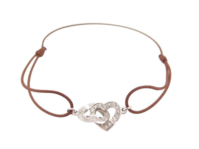 Bracelet bracelet sur cordon DINH VAN double coeur r9 14 a 20 cm or blanc diamants 58 Facettes 253351