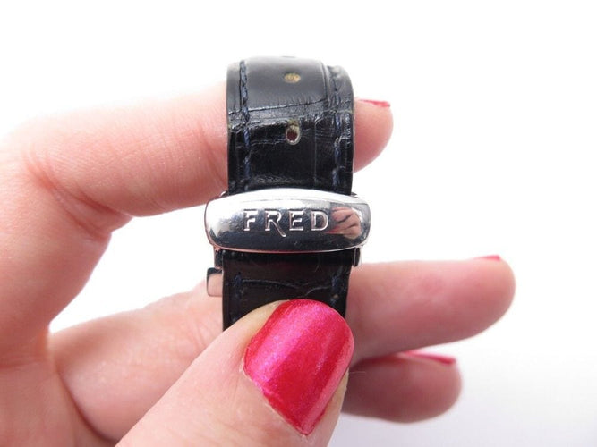 Montre montre FRED r12 100 quartz 30 mm en acier palladie & cuir croco 58 Facettes 241316