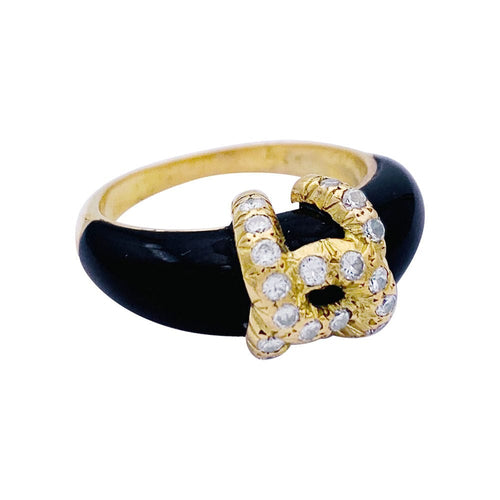 Bague 51.5 Bague Cartier, "Double C", or jaune, onyx, diamants. 58 Facettes 32783