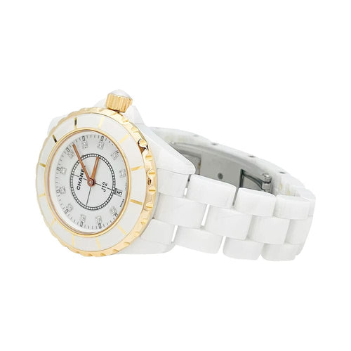 Montre Montre Chanel J12, céramique blanche, or rose et diamants. 58 Facettes 31738