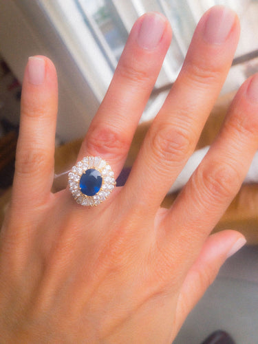Bague Bague marguerite or jaune saphir et double entourage de diamants 58 Facettes
