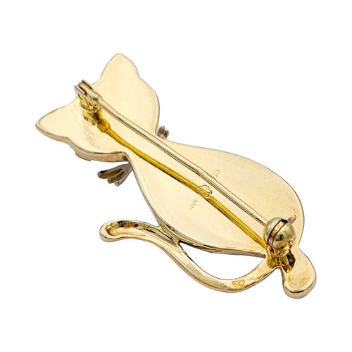 Broche Broche "Chat", or jaune, nacre, onyx, diamants. 58 Facettes 32695
