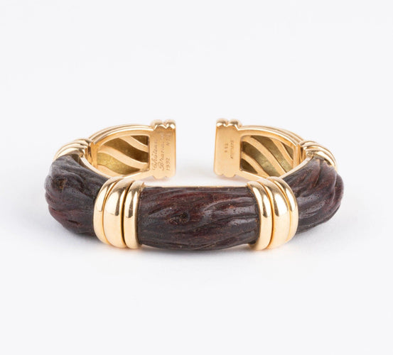 Bracelet Bracelet jonc OJ Perrin en or jaune et bois d'amourette 58 Facettes 0