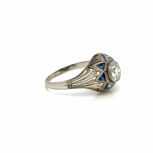 Bague 54 Bague Saphir Diamant Art Déco 58 Facettes