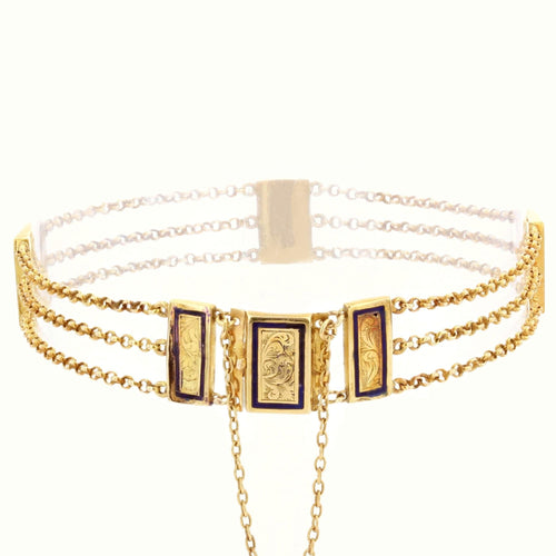 Bracelet Bracelet ancien en or chaines et plaques émaillées 58 Facettes 21-039