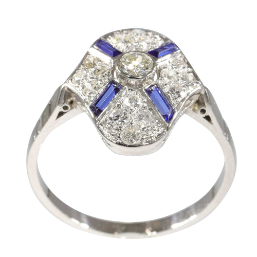Bague 59 bague de fiançailles diamant et saphir vintage des années 1930 58 Facettes 23271-0610