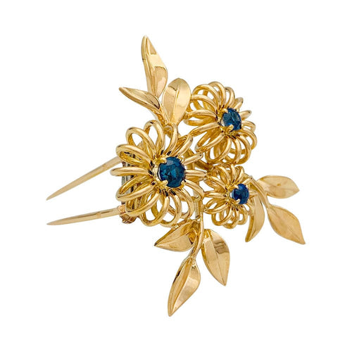Broche Broche Boucheron "Fleurs" en or rose et saphirs. 58 Facettes 31646