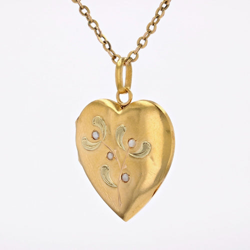 Pendentif Médaillon ancien coeur perles fines or jaune et or vert 58 Facettes 21-783