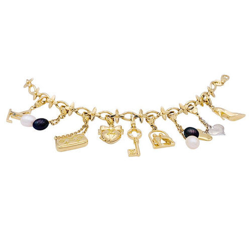 Bracelet Bracelet Louis Vuitton, "Idylle", breloques, or jaune, or blanc, perles. 58 Facettes 33013
