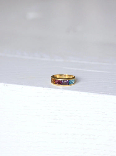 Bague jonc pierres arc en ciel en or 58 Facettes