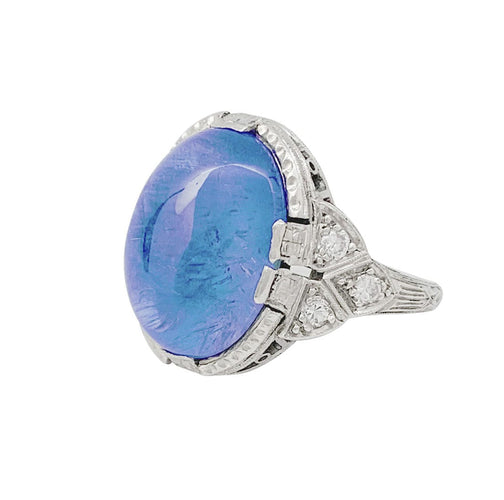 Bague 52 Bague Art Déco en platine, or blanc, saphir 9,6 cts, diamants. 58 Facettes 31595