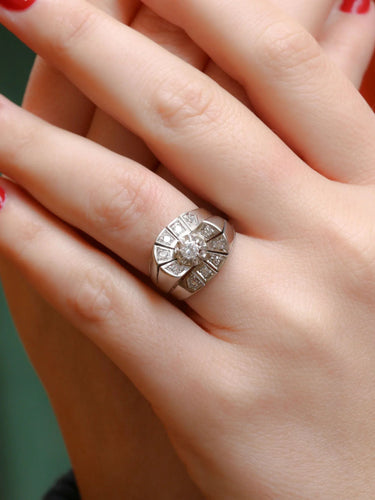 Bague 54 Bague tank Or blanc Platine Diamants 58 Facettes J162