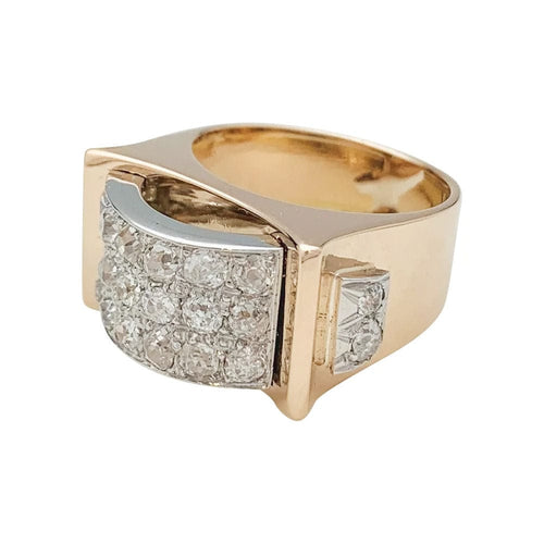 Bague 52 Bague "Tank" or rose, platine et diamants. 58 Facettes 31833