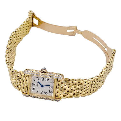 Montre Montre Cartier Tank Louis Cartier, or jaune et diamants. 58 Facettes 32195