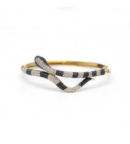 Bracelet Largeur : 6 cm / Or 750 Bracelet Serpent Diamants noirs et blancs 58 Facettes 200057R