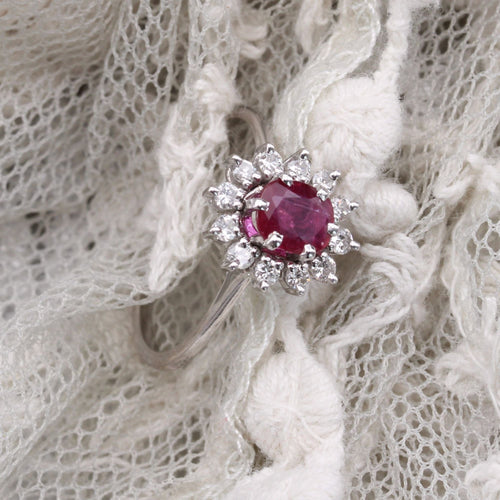 Bague 57 Bague marguerite rubis saphirs blancs 58 Facettes 23-272