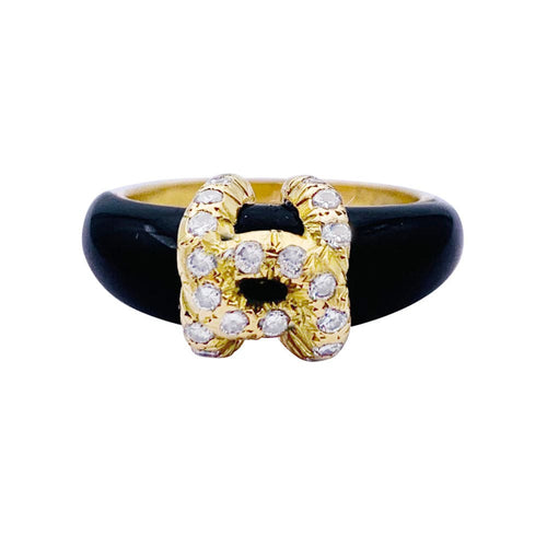 Bague 51.5 Bague Cartier, "Double C", or jaune, onyx, diamants. 58 Facettes 32783
