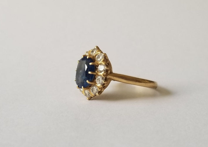 Bague 52 Bague Pompadour Or jaune Saphir Diamants 58 Facettes