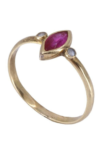 Bague 53 BAGUE RUBIS NAVETTE PERLES 58 Facettes 074821
