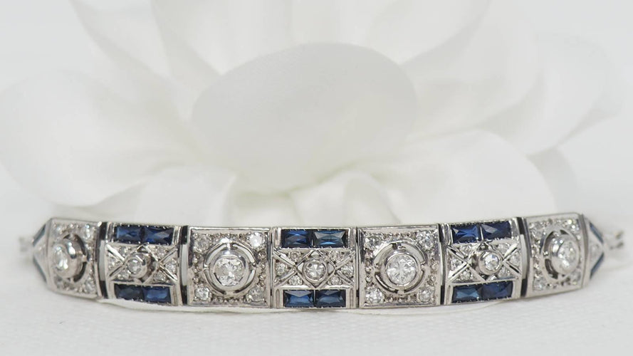 Bracelet Bracelet Art Déco or blanc, saphirs et diamants 58 Facettes 30695