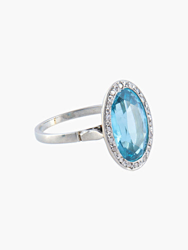 Bague 51.5 Bague Art Déco Or blanc Saphir de synthèse Diamants 58 Facettes