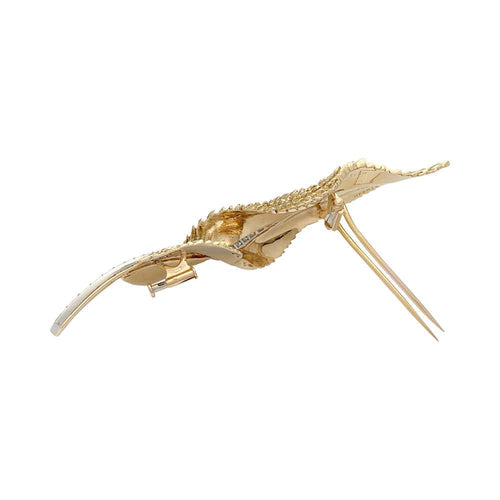 Broche Broche Hermès, "Plume", or jaune, platine, diamants. 58 Facettes 32105