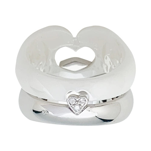 Bague 51 Bague Poiray "Sceau de Coeurs" en or blanc, céramique et diamants. 58 Facettes 31458