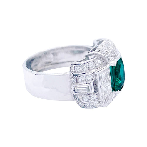 Bague 50 Bague Art Déco en platine, émeraude et diamants. 58 Facettes 32364